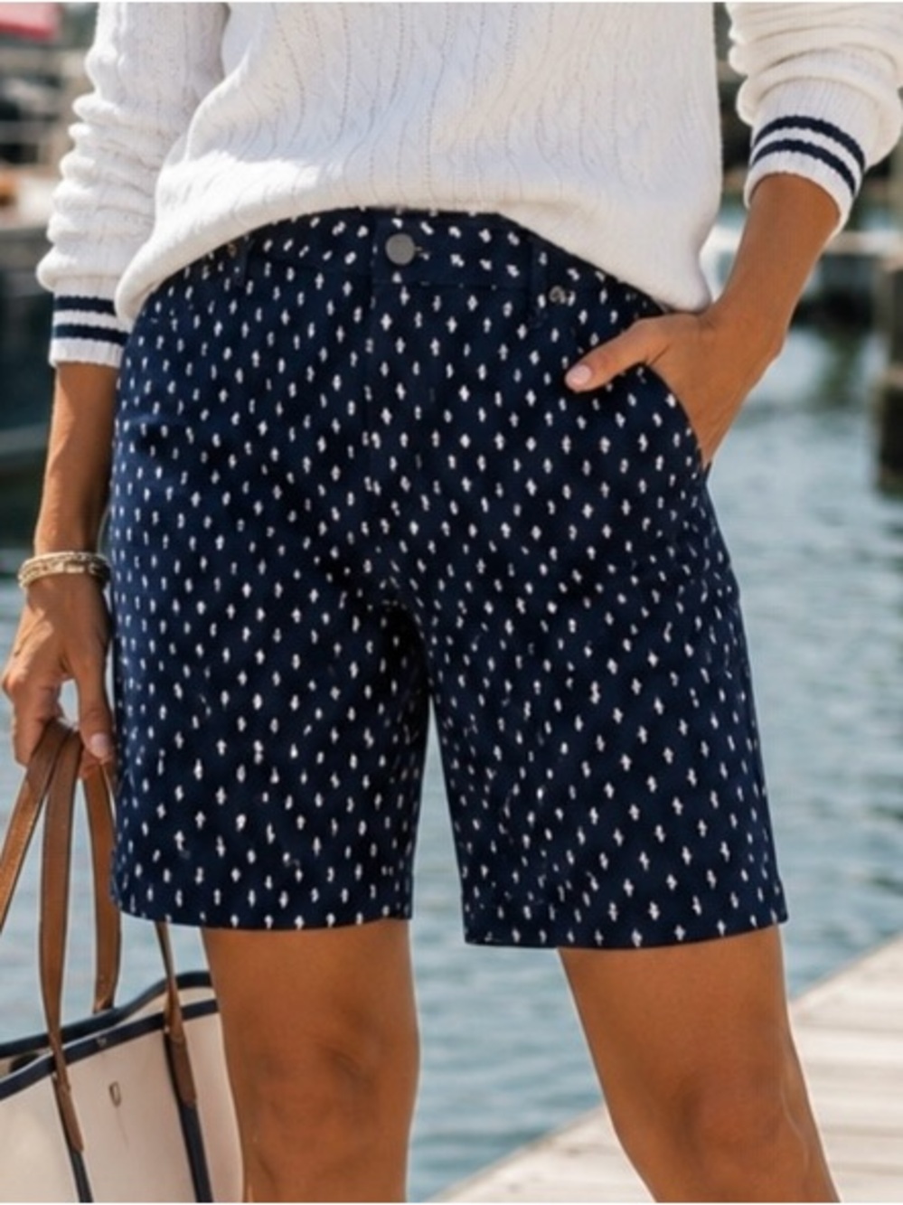 Needle & Cloth NWT Navy White Mini Print Women’s Bermuda Shorts Stretch Size 16